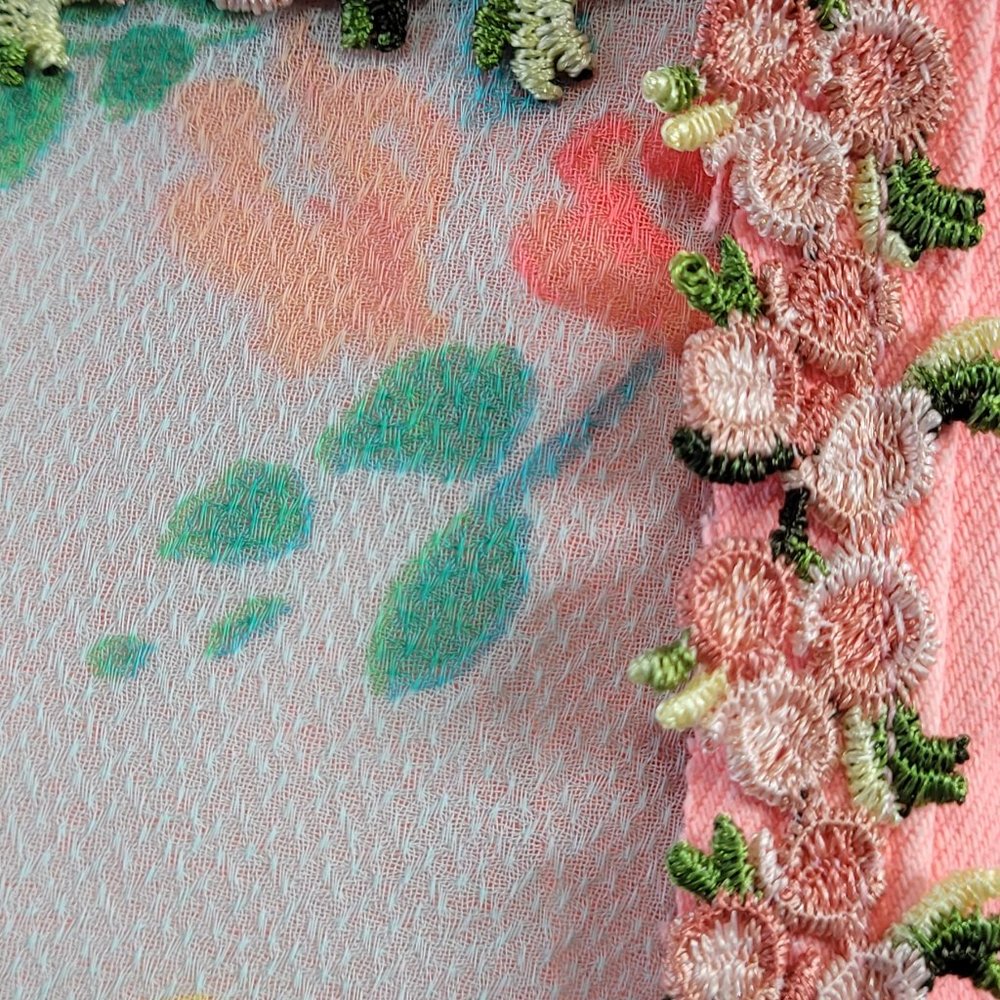 Peach denim floral fun refashioned jacket by FancyMadame1002 - Picture 3 of 6